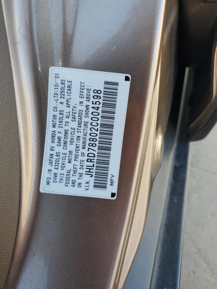 2002 Honda Cr-V Ex VIN: JHLRD78802C004598 Lot: 81700255