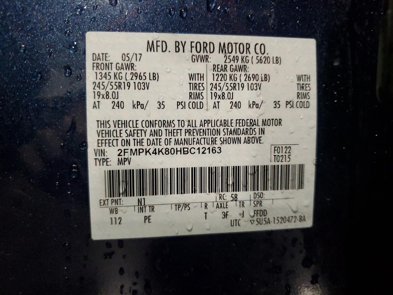 2017 Ford Edge Titanium VIN: 2FMPK4K80HBC12163 Lot: 82121075