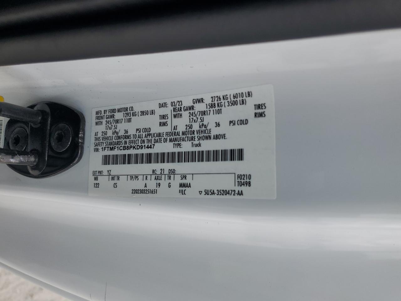 2023 Ford F150 VIN: 1FTMF1CB8PKD91447 Lot: 71736535