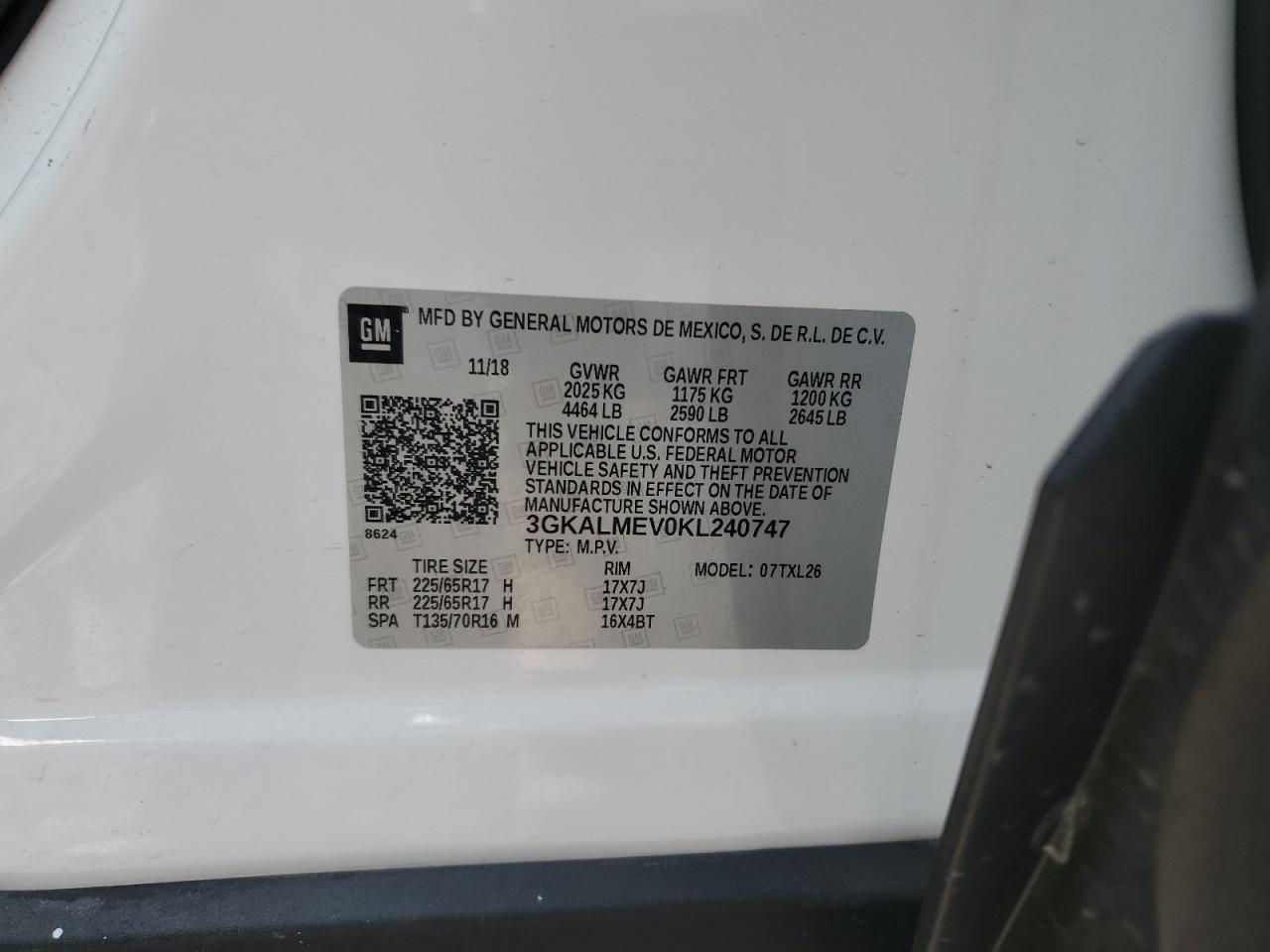 2019 GMC Terrain Sle VIN: 3GKALMEV0KL240747 Lot: 80923745