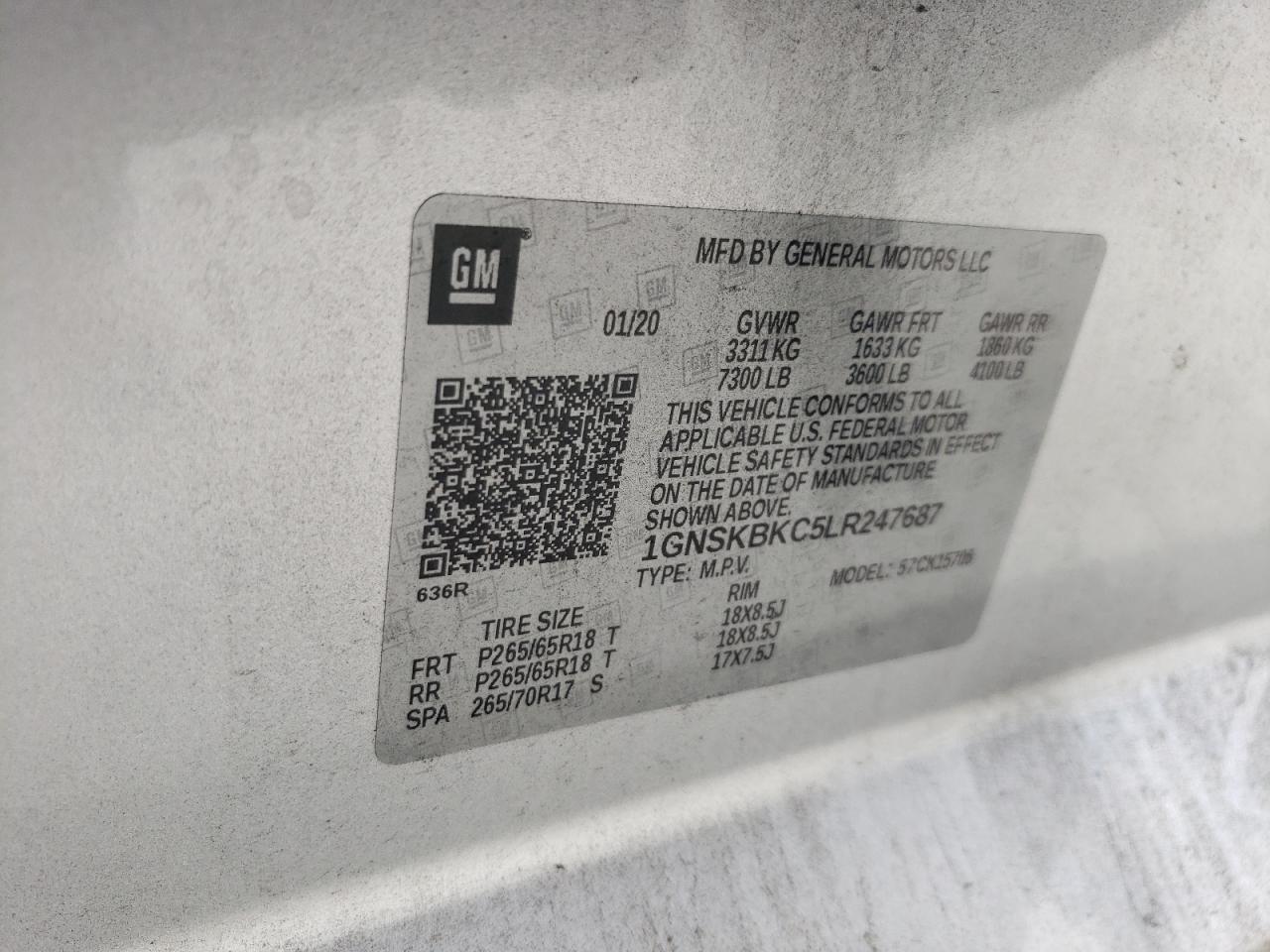 2020 Chevrolet Tahoe K1500 Lt VIN: 1GNSKBKC5LR247687 Lot: 80692975