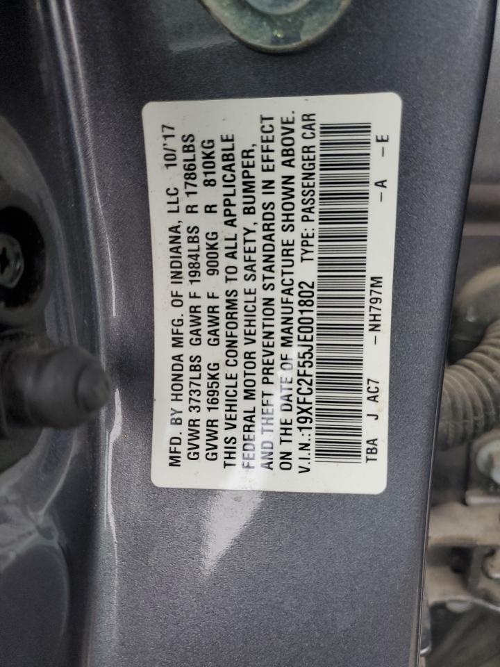 2018 Honda Civic Lx VIN: 19XFC2F55JE001802 Lot: 84387775