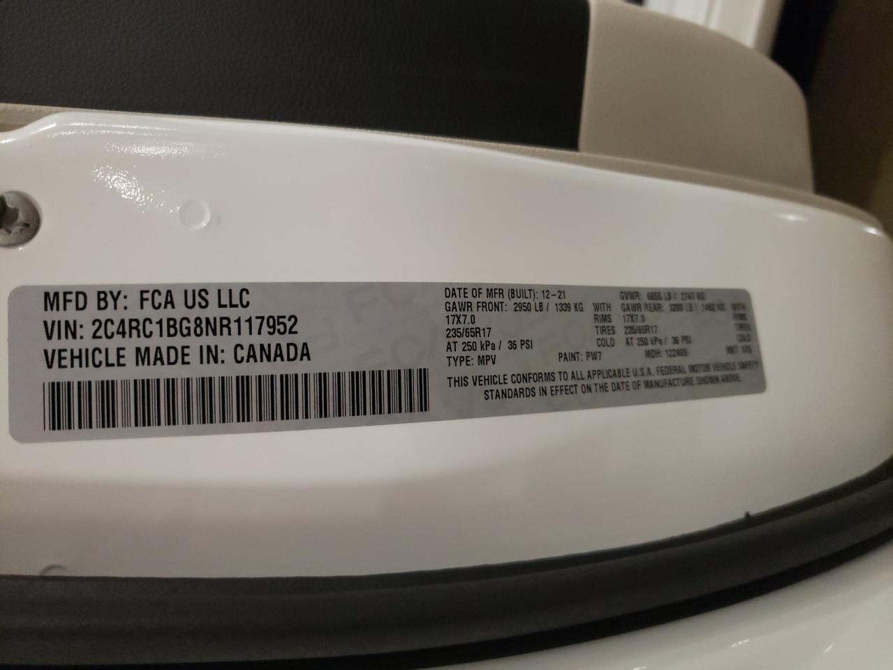 2022 Chrysler Pacifica Touring L VIN: 2C4RC1BG8NR117952 Lot: 80090125