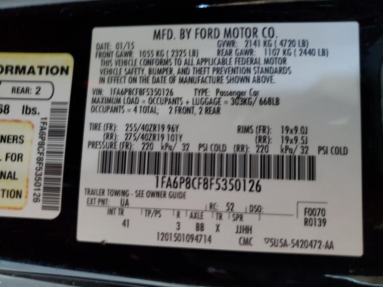 2015 Ford Mustang Gt VIN: 1FA6P8CF8F5350126 Lot: 81681755