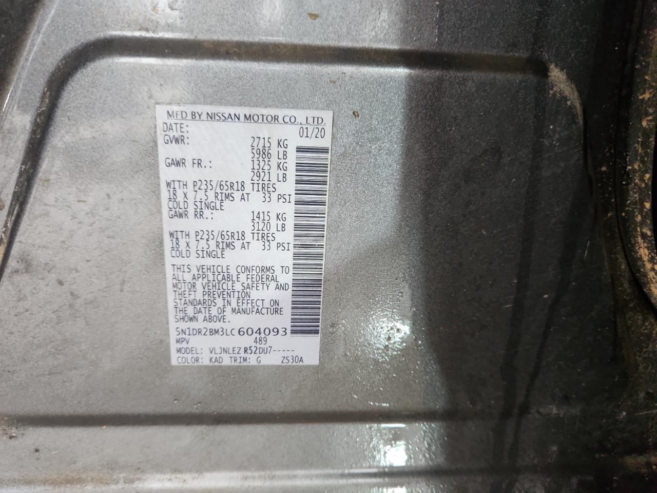 2020 Nissan Pathfinder Sv VIN: 5N1DR2BM3LC604093 Lot: 71667605