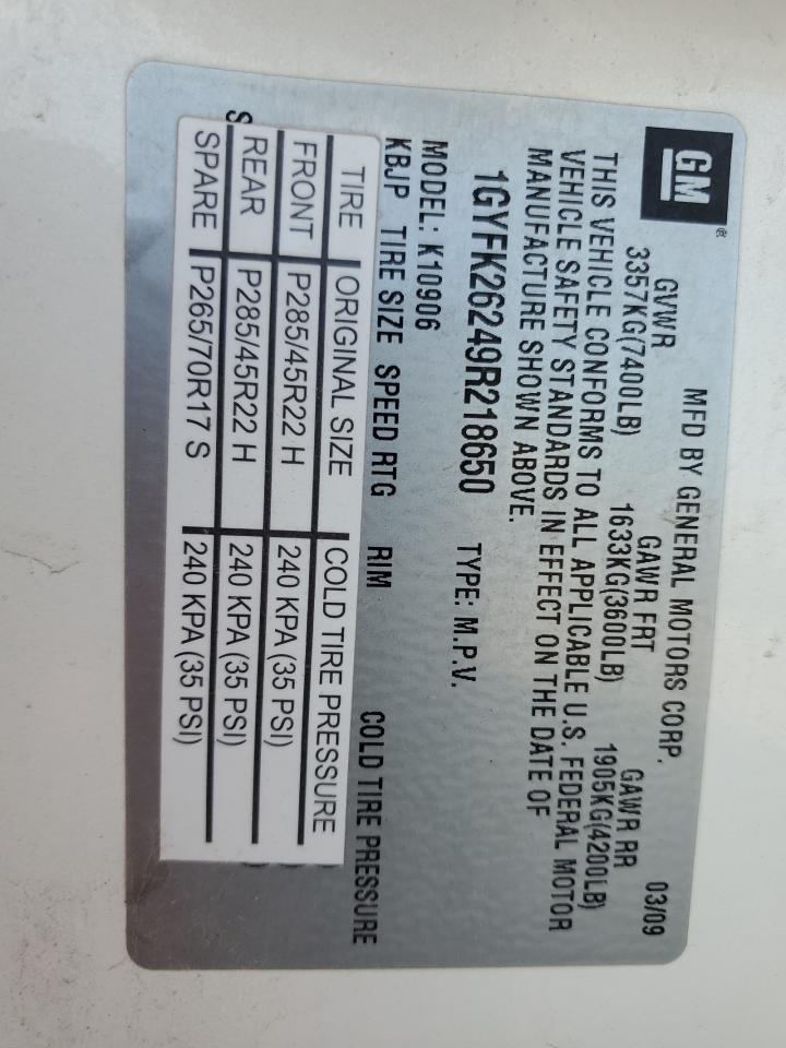 2009 Cadillac Escalade Esv Luxury VIN: 1GYFK26249R218650 Lot: 84209015