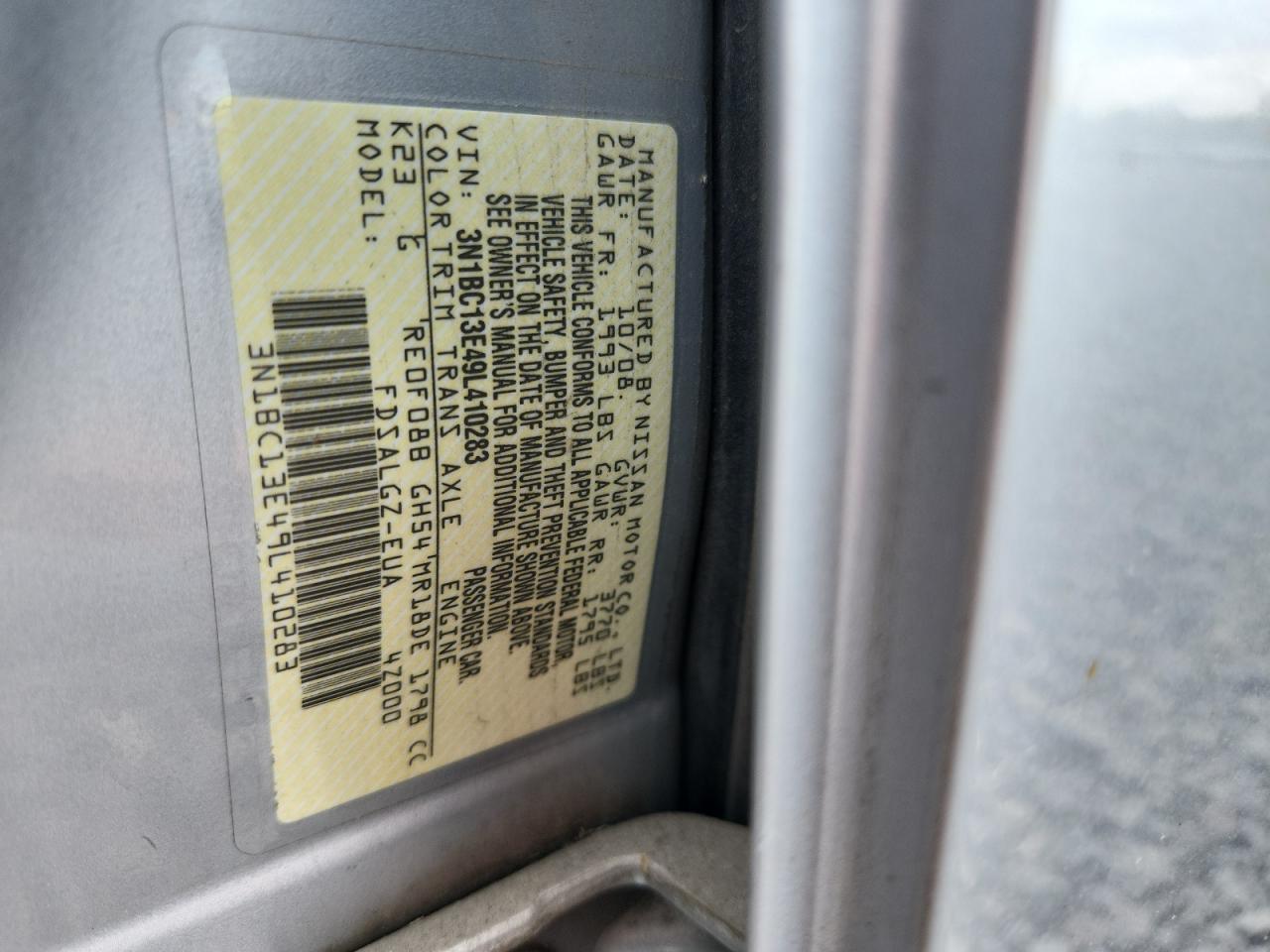 2009 Nissan Versa S VIN: 3N1BC13E49L410283 Lot: 82145935