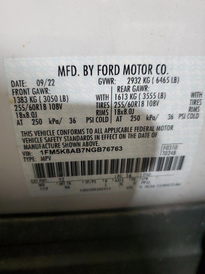 2022 Ford Explorer Police Interceptor VIN: 1FM5K8AB7NGB76763 Lot: 84207295
