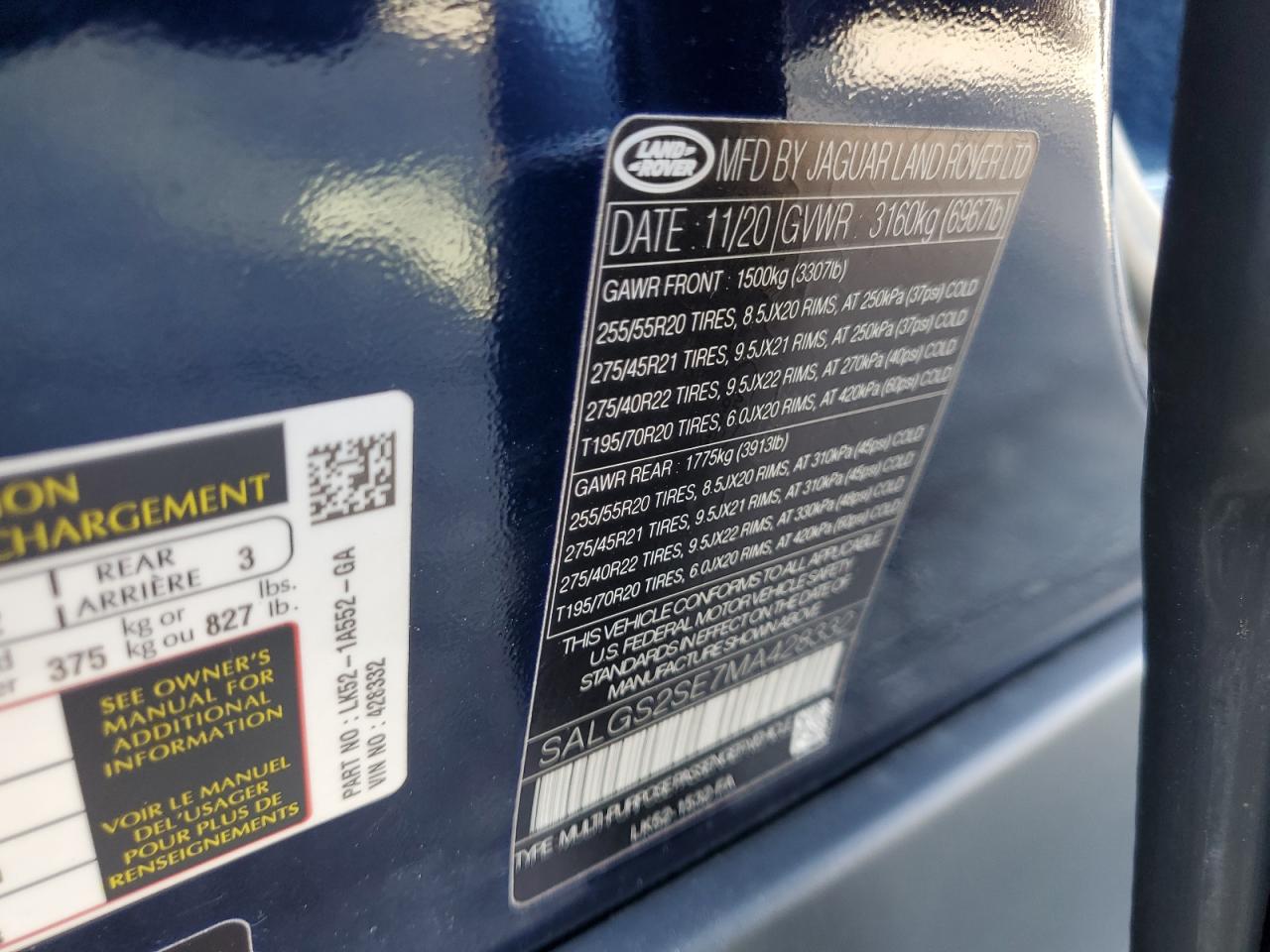 2021 Land Rover Range Rover Westminster Edition VIN: SALGS2SE7MA428332 Lot: 81314395