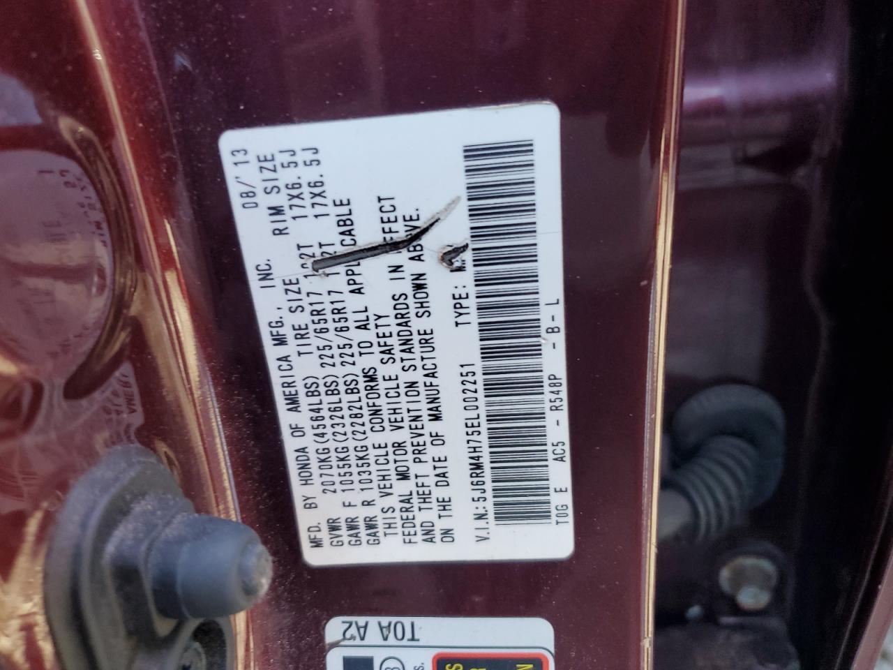 2014 Honda Cr-V Exl VIN: 5J6RM4H75EL002251 Lot: 80999675