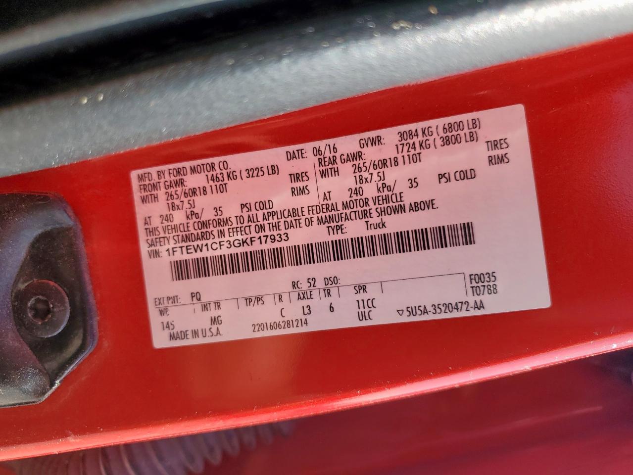 2016 Ford F150 Supercrew VIN: 1FTEW1CF3GKF17933 Lot: 84795025