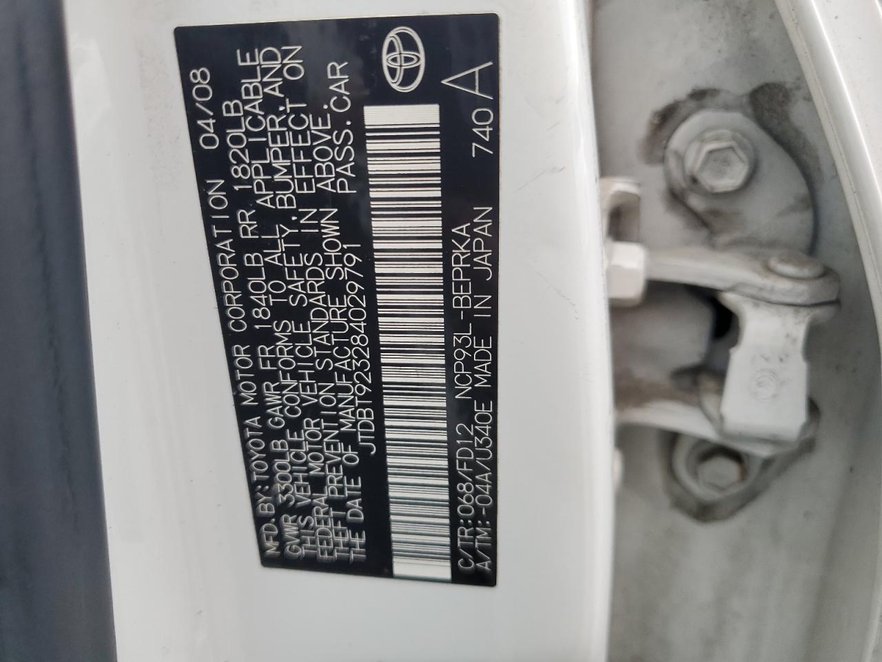 2008 Toyota Yaris VIN: JTDBT923284029791 Lot: 81090515