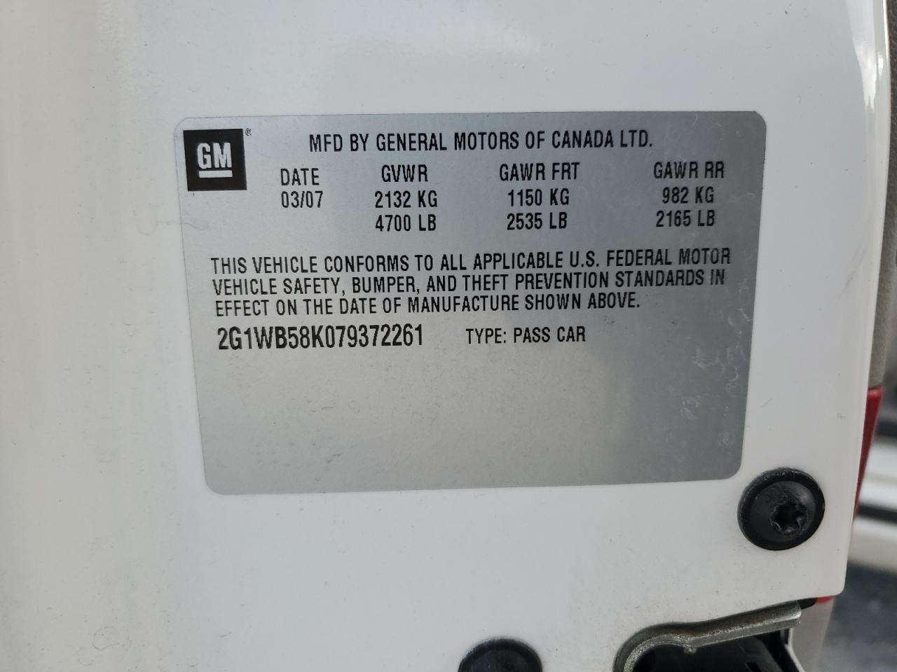 2007 Chevrolet Impala Ls VIN: 2G1WB58K079372261 Lot: 71011545