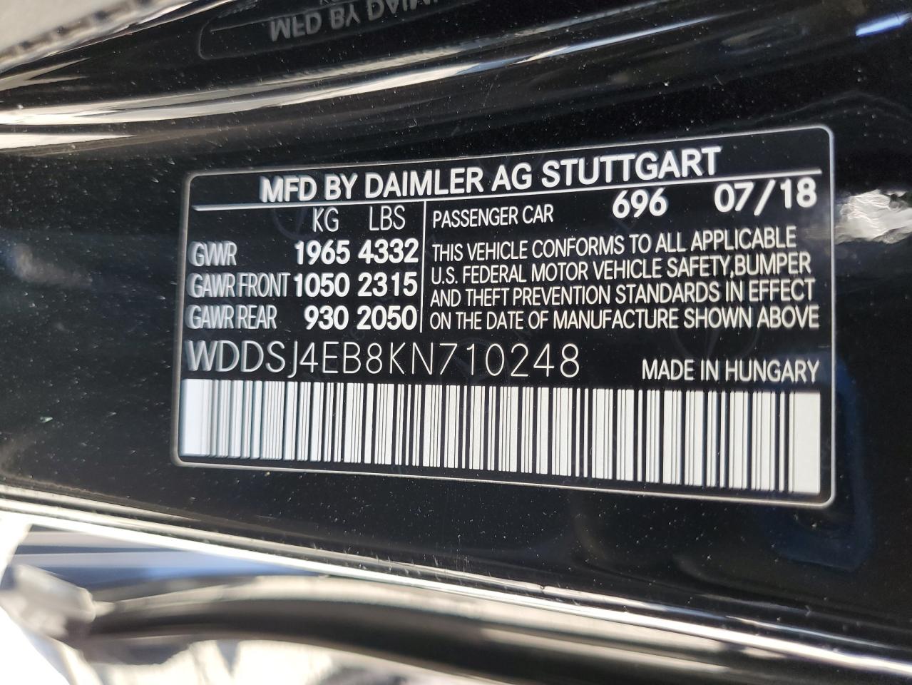 2019 Mercedes-Benz Cla 250 VIN: WDDSJ4EB8KN710248 Lot: 71267015