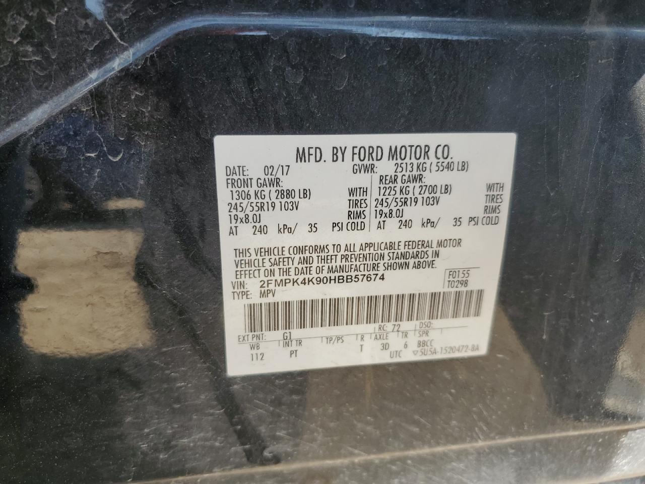 2017 Ford Edge Titanium VIN: 2FMPK4K90HBB57674 Lot: 80369985