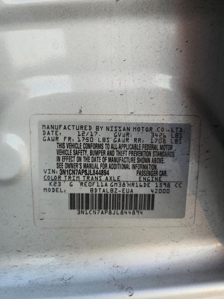 2018 Nissan Versa S VIN: 3N1CN7AP8JL844894 Lot: 82046945