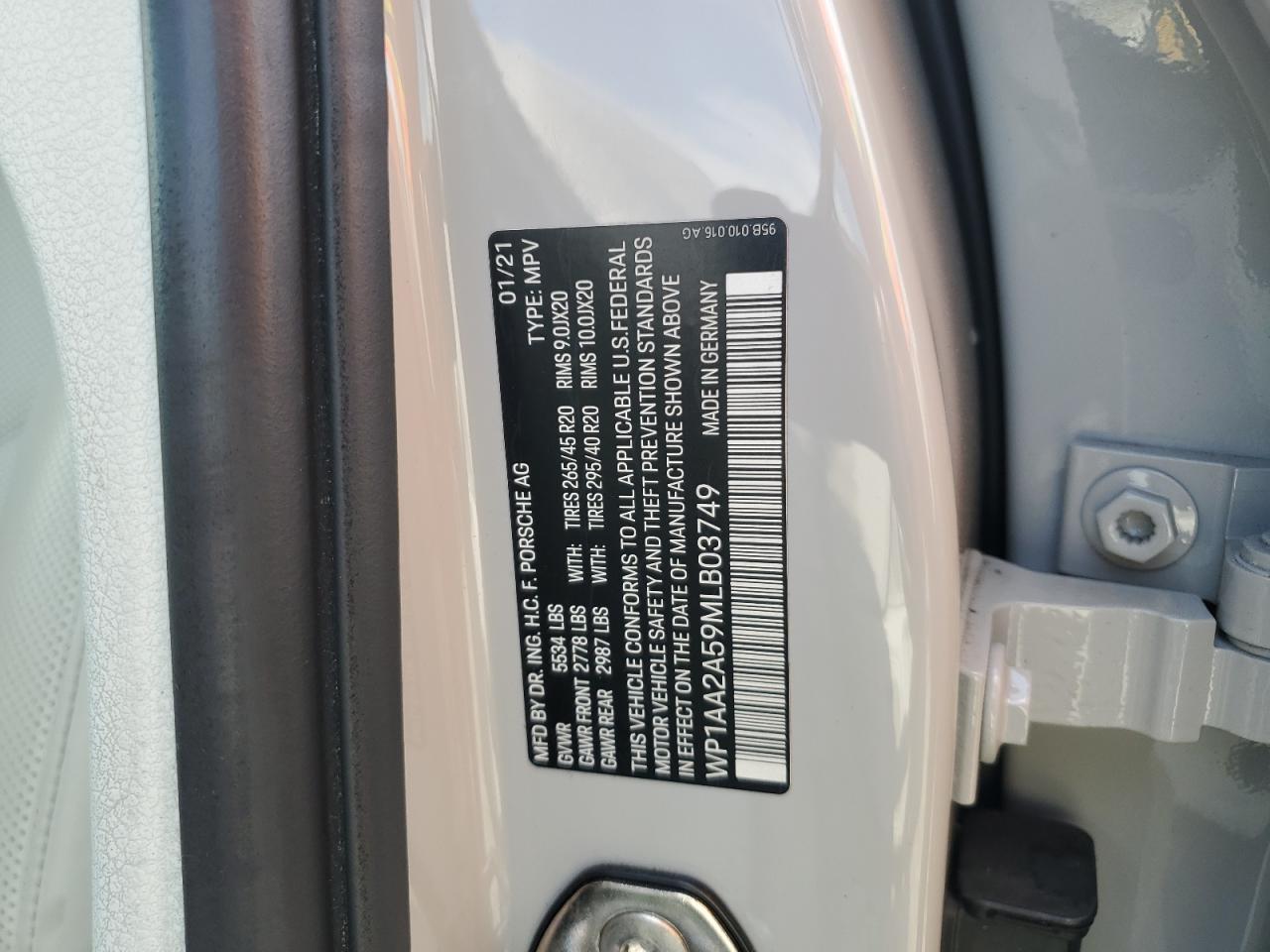 2021 Porsche Macan VIN: WP1AA2A59MLB03749 Lot: 71422055