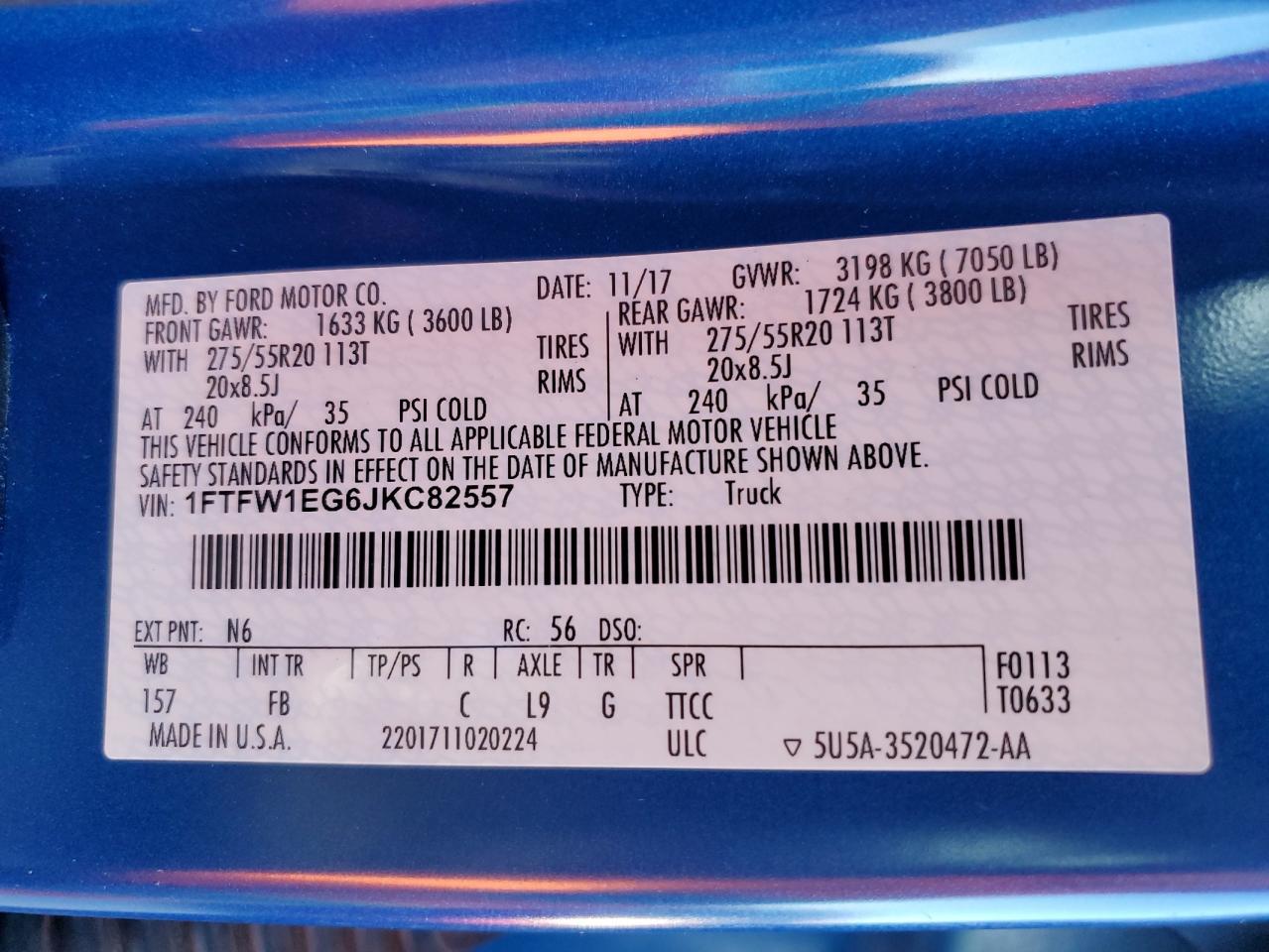 2018 Ford F150 Supercrew VIN: 1FTFW1EG6JKC82557 Lot: 81010415