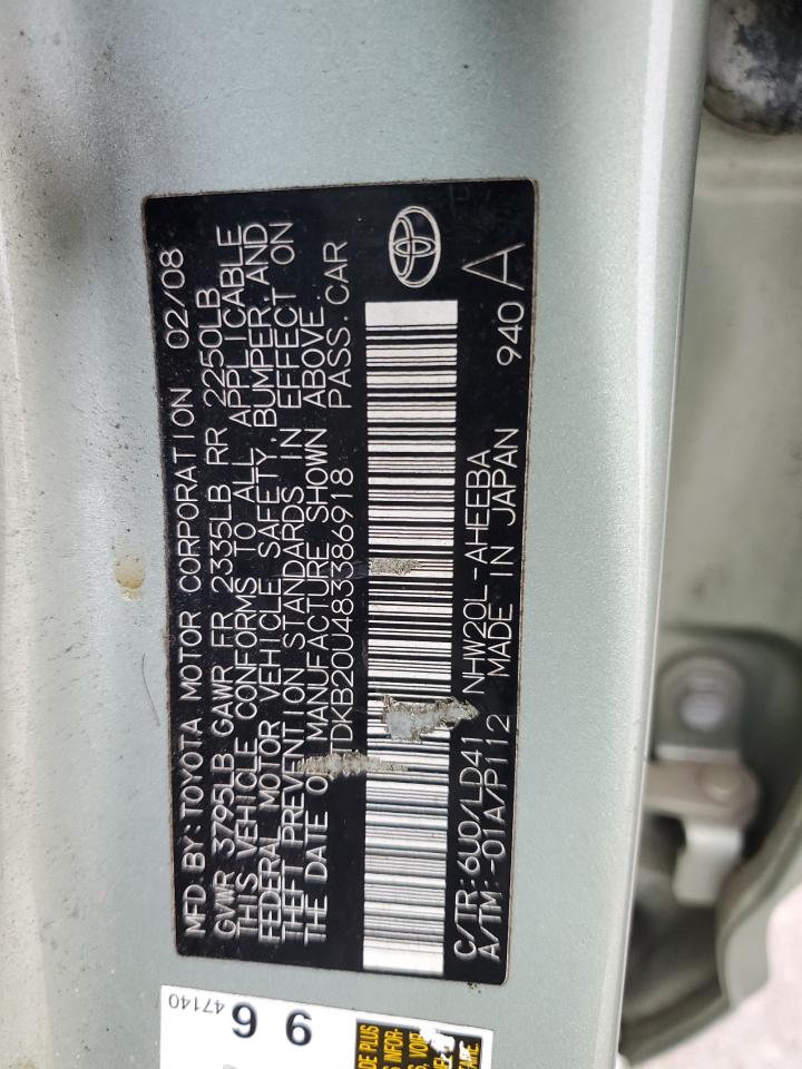 2008 Toyota Prius VIN: JTDKB20U483386918 Lot: 81017375