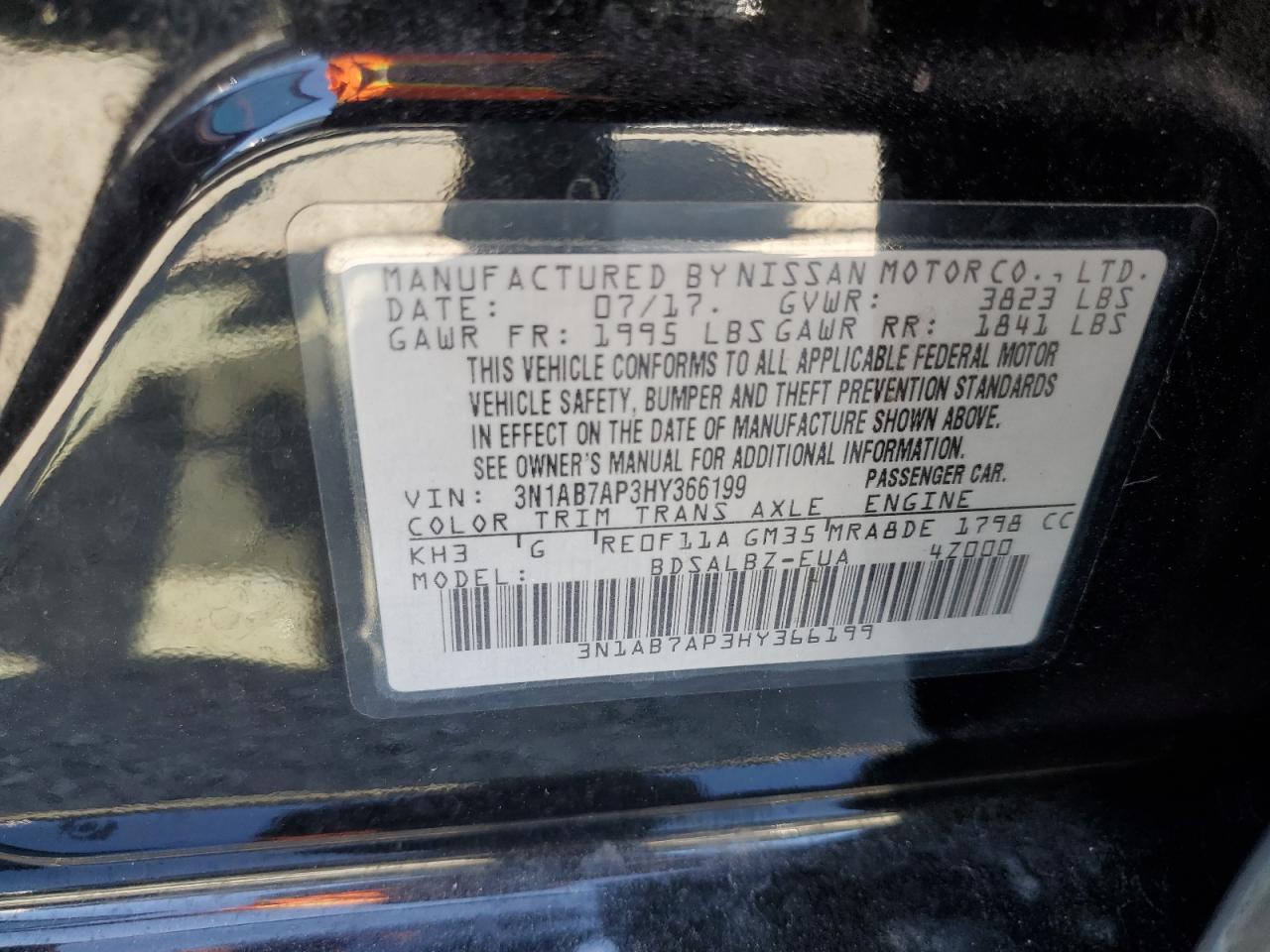 2017 Nissan Sentra S VIN: 3N1AB7AP3HY366199 Lot: 71537305