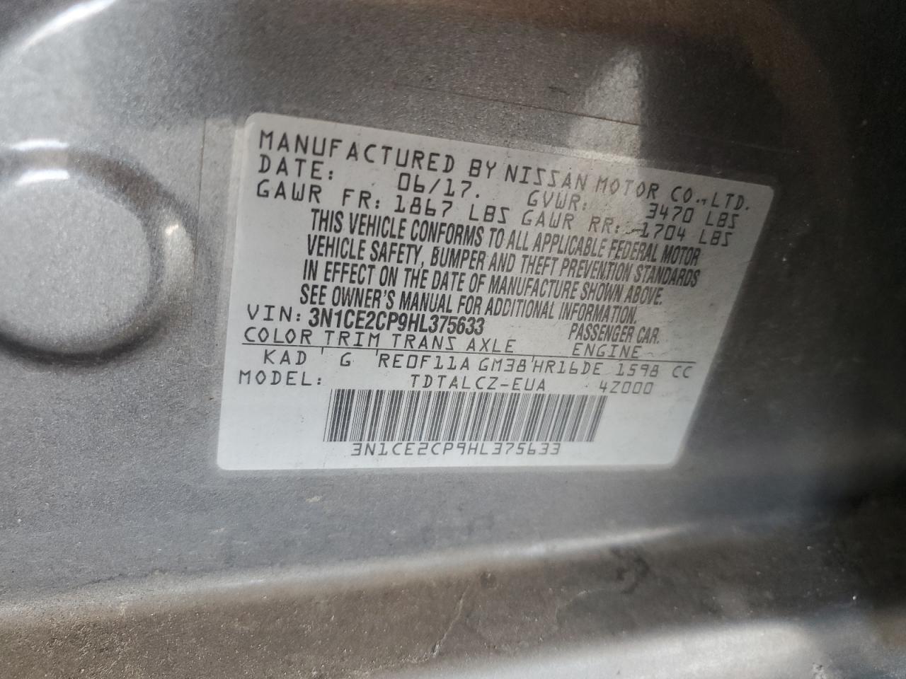 2017 Nissan Versa Note S VIN: 3N1CE2CP9HL375633 Lot: 81365045