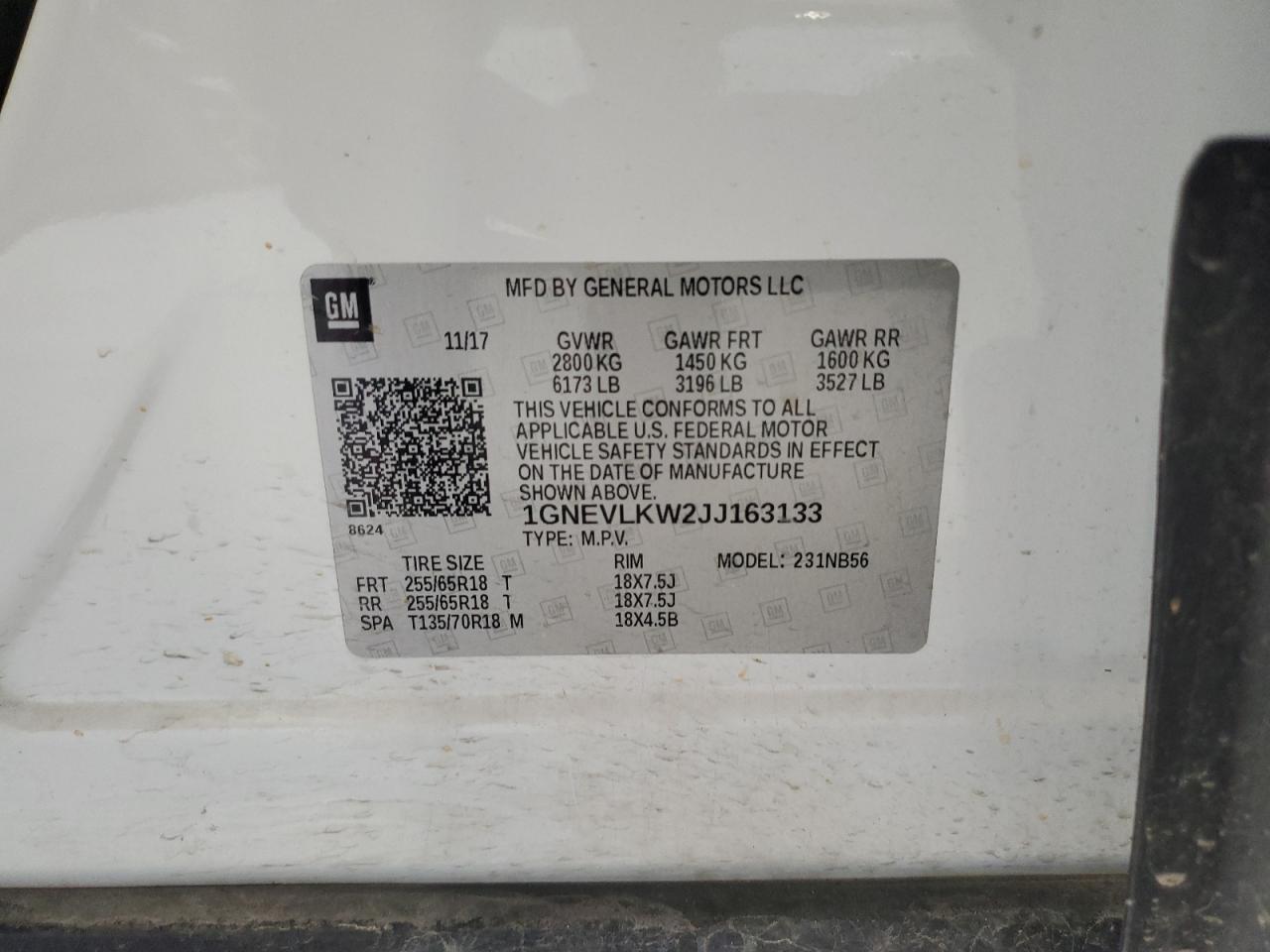 2018 Chevrolet Traverse Ls VIN: 1GNEVLKW2JJ163133 Lot: 80350615