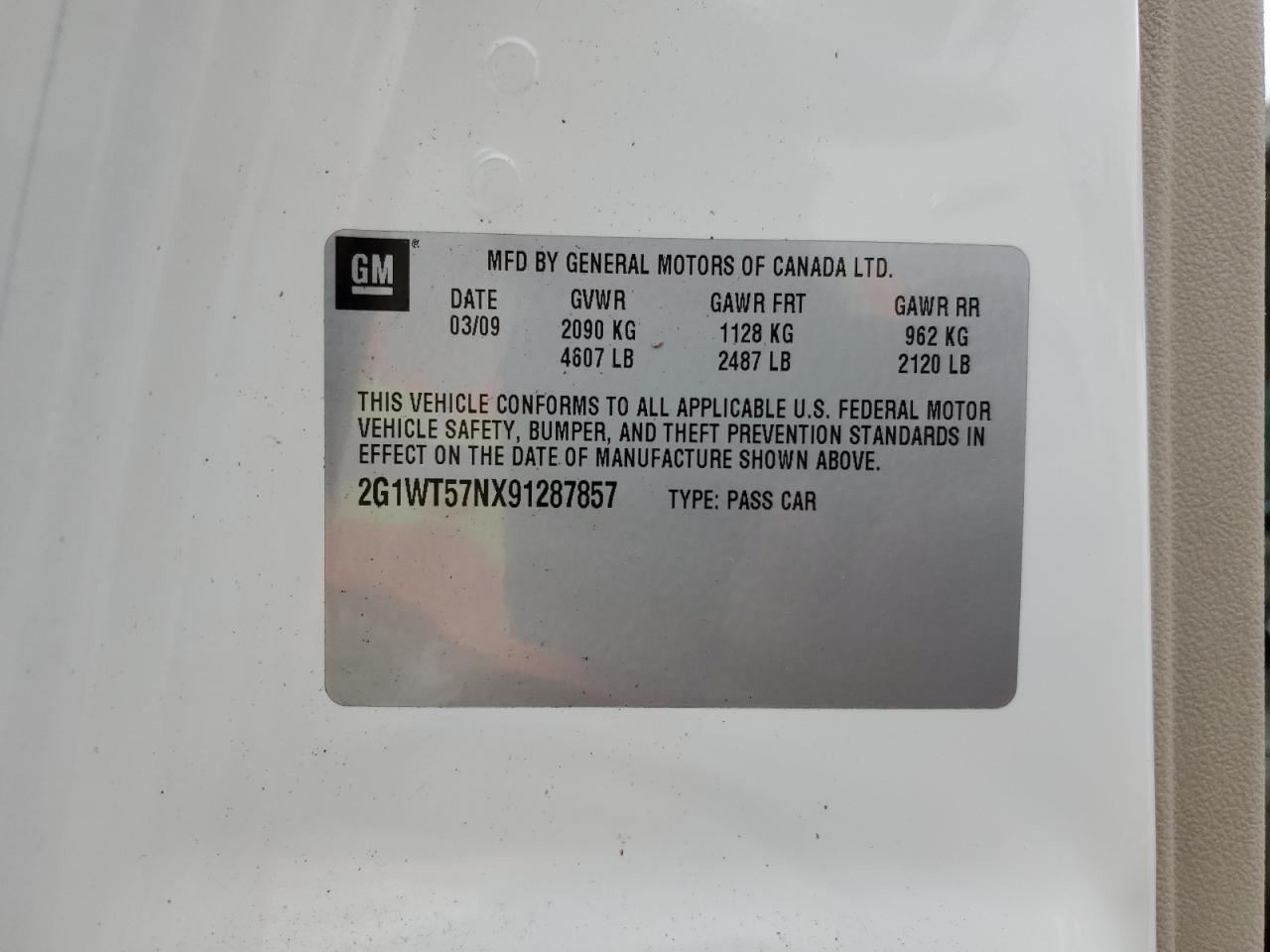 2009 Chevrolet Impala 1Lt VIN: 2G1WT57NX91287857 Lot: 83858455