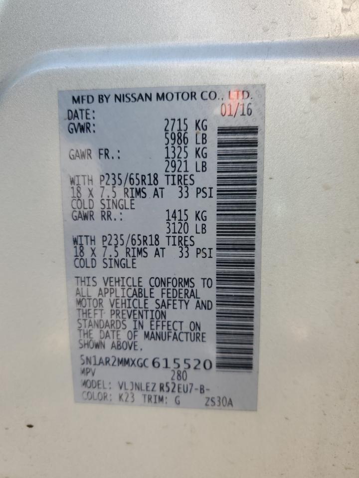 2016 Nissan Pathfinder S VIN: 5N1AR2MMXGC615520 Lot: 84034195