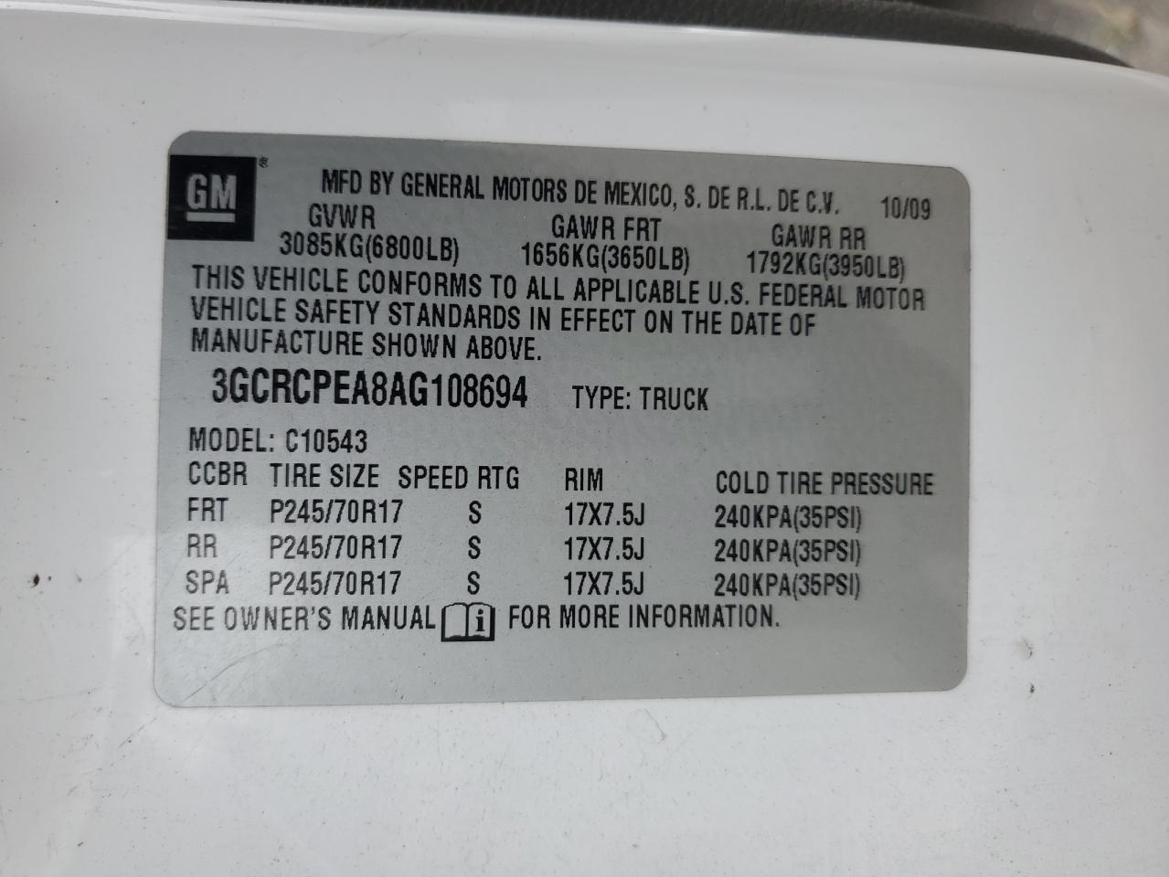 2010 Chevrolet Silverado C1500 VIN: 3GCRCPEA8AG108694 Lot: 71565815