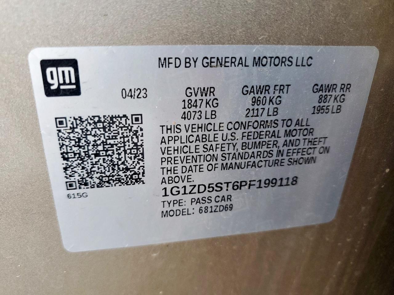 2023 Chevrolet Malibu Lt VIN: 1G1ZD5ST6PF199118 Lot: 82091265