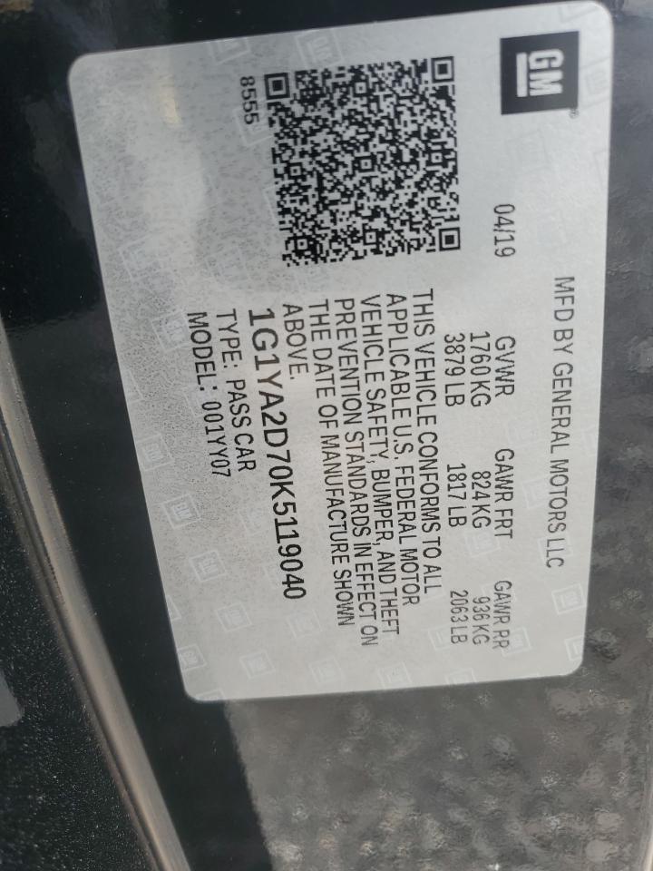 2019 Chevrolet Corvette Stingray 1Lt VIN: 1G1YA2D70K5119040 Lot: 71812245