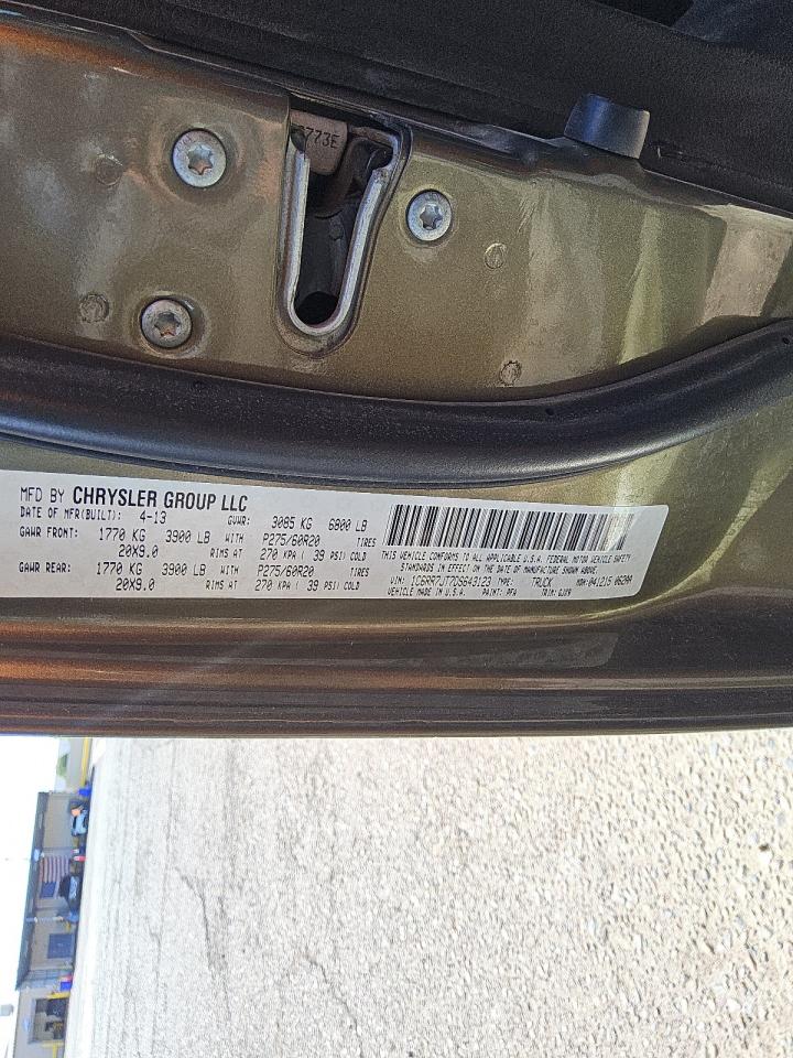 2013 Ram 1500 Laramie VIN: 1C6RR7JT7DS643123 Lot: 71098105