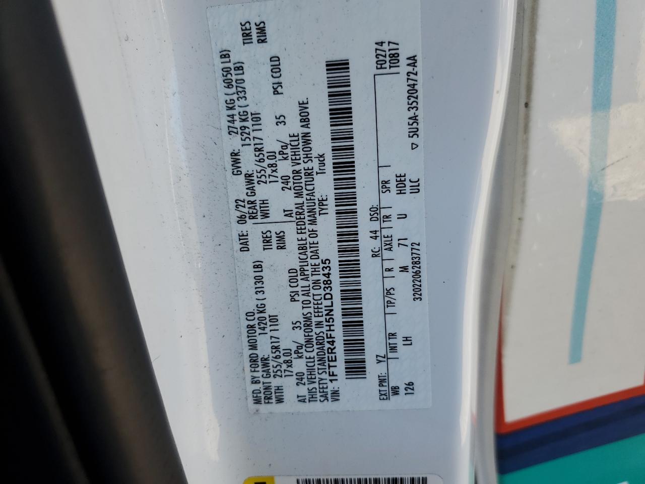 2022 Ford Ranger Xl VIN: 1FTER4FH5NLD38435 Lot: 70555515