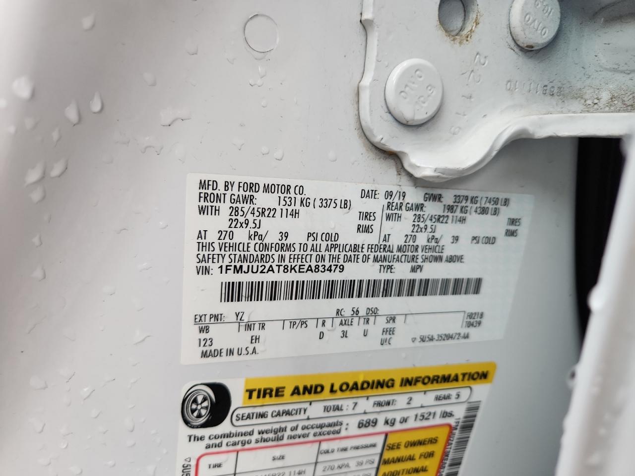 2019 Ford Expedition Limited VIN: 1FMJU2AT8KEA83479 Lot: 81916195