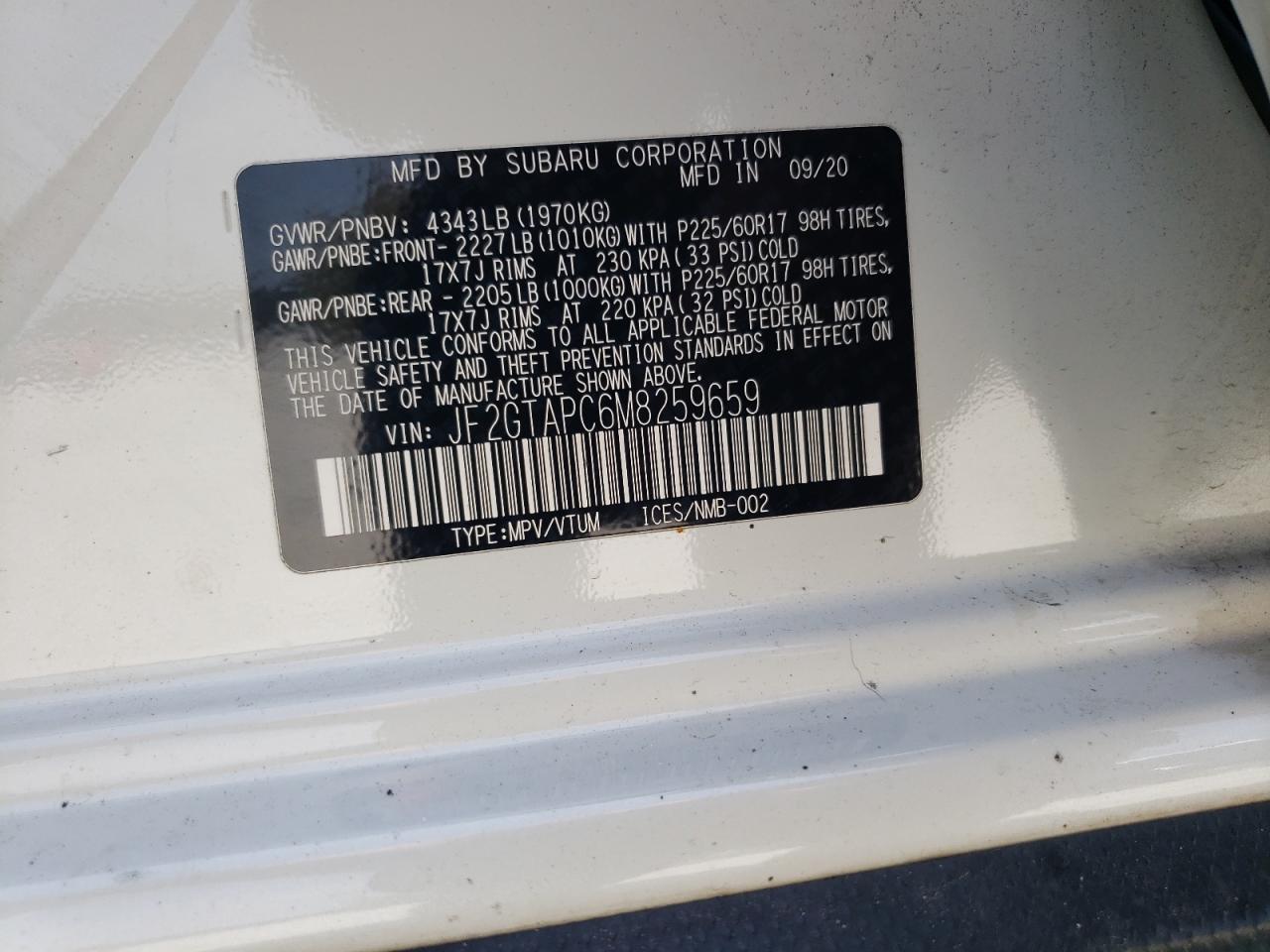 2021 Subaru Crosstrek Premium VIN: JF2GTAPC6M8259659 Lot: 81183645