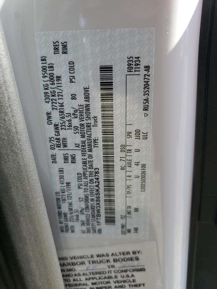 2025 Ford Transit T-350 VIN: 1FTBW3X86SKA24783 Lot: 70796175