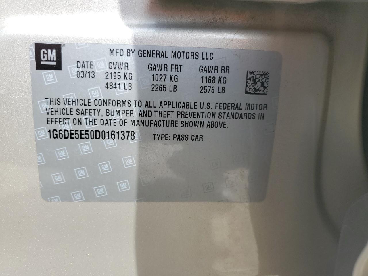 2013 Cadillac Cts Luxury Collection VIN: 1G6DE5E50D0161378 Lot: 83836975