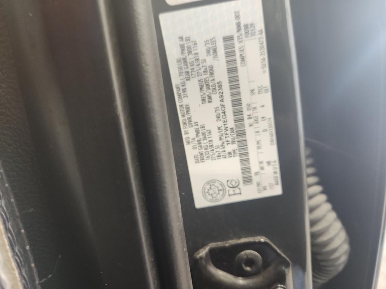 2016 Ford F150 Supercrew VIN: 1FTFW1EG4GFA92385 Lot: 84282965