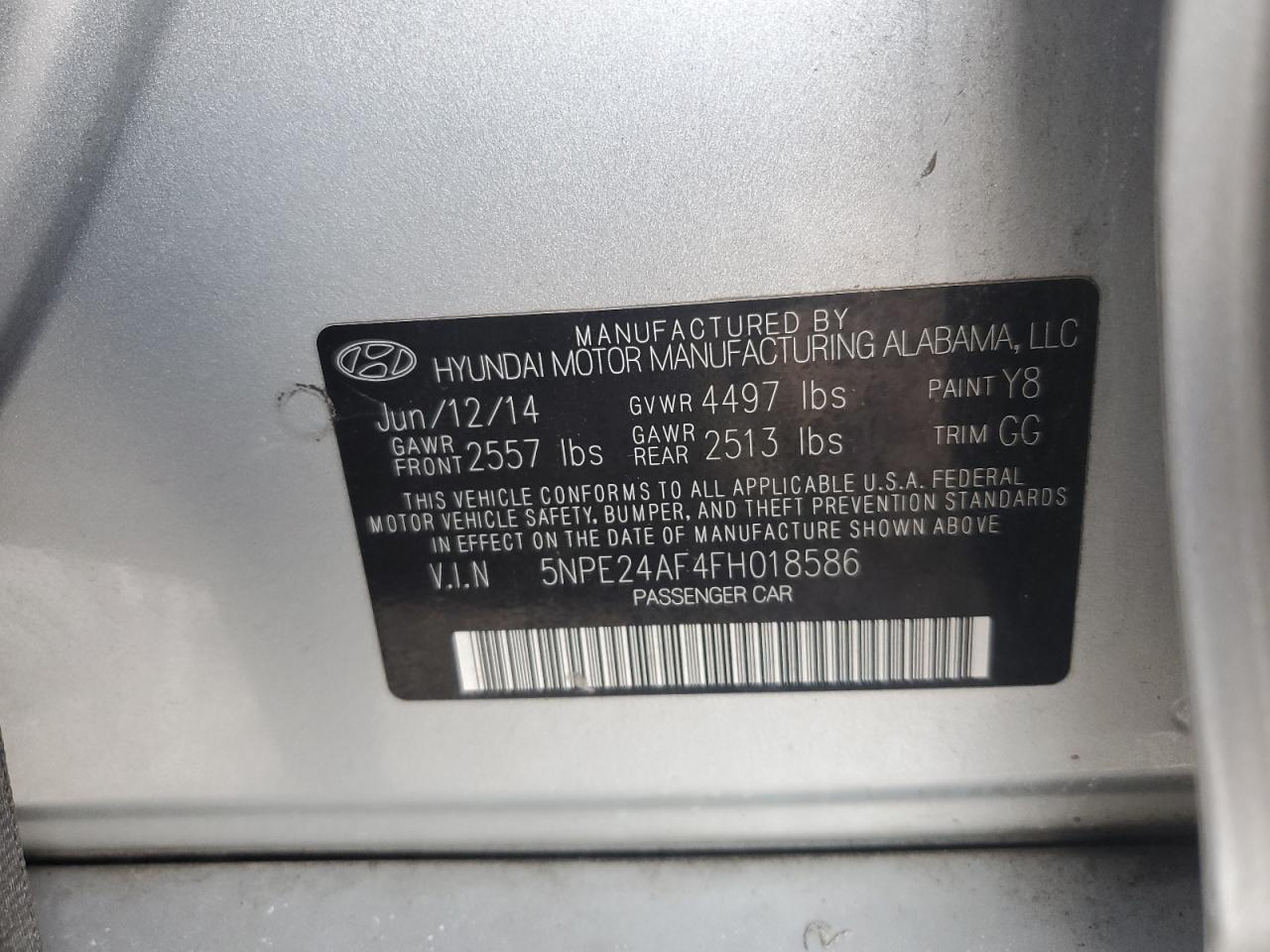 2015 Hyundai Sonata Se VIN: 5NPE24AF4FH018586 Lot: 71858675
