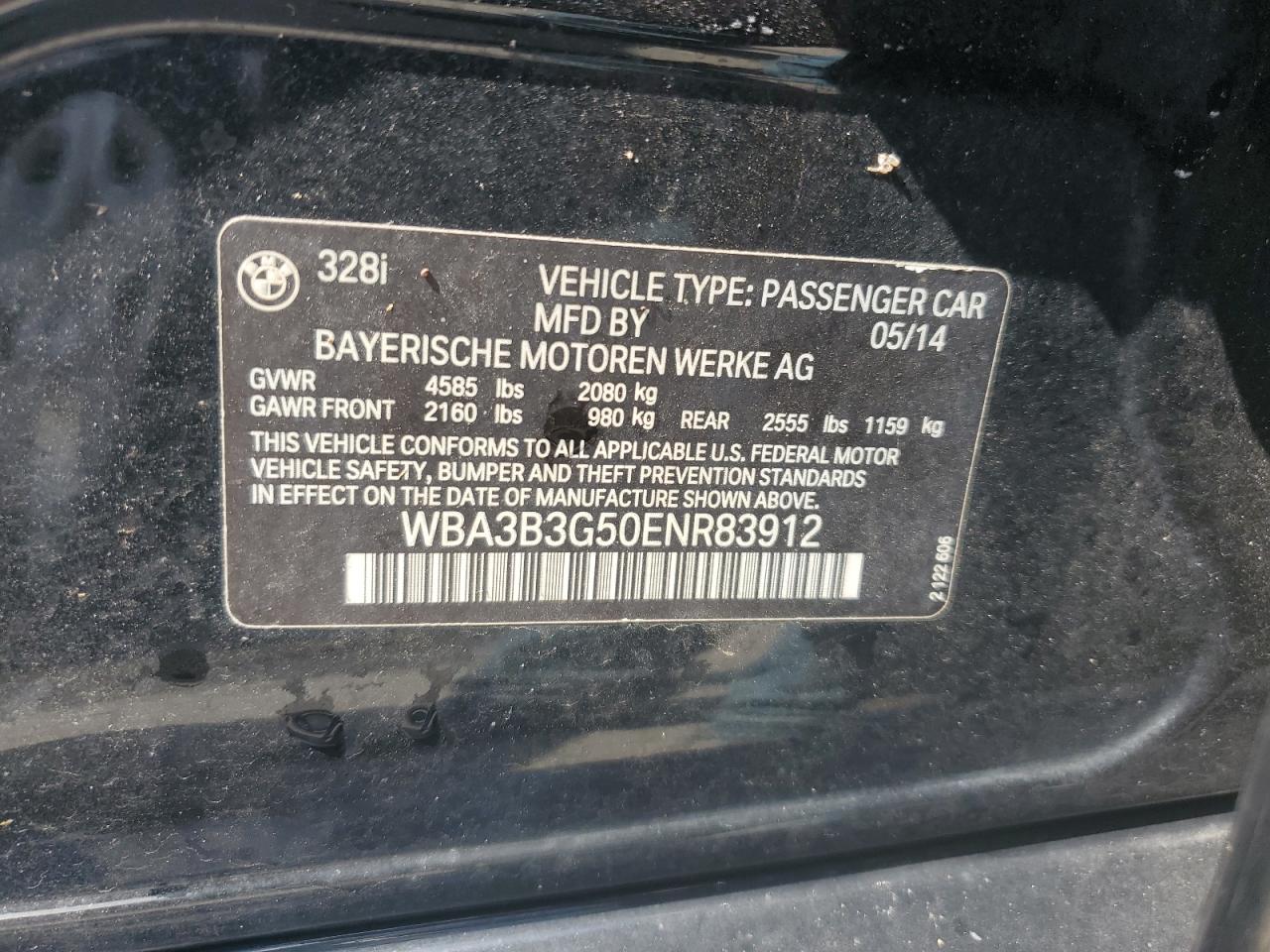 2014 BMW 328 Xi VIN: WBA3B3G50ENR83912 Lot: 70407795