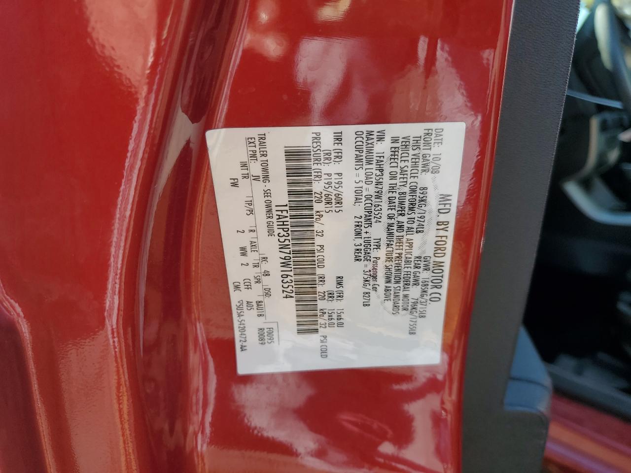 2009 Ford Focus Se VIN: 1FAHP35N79W163524 Lot: 84567585