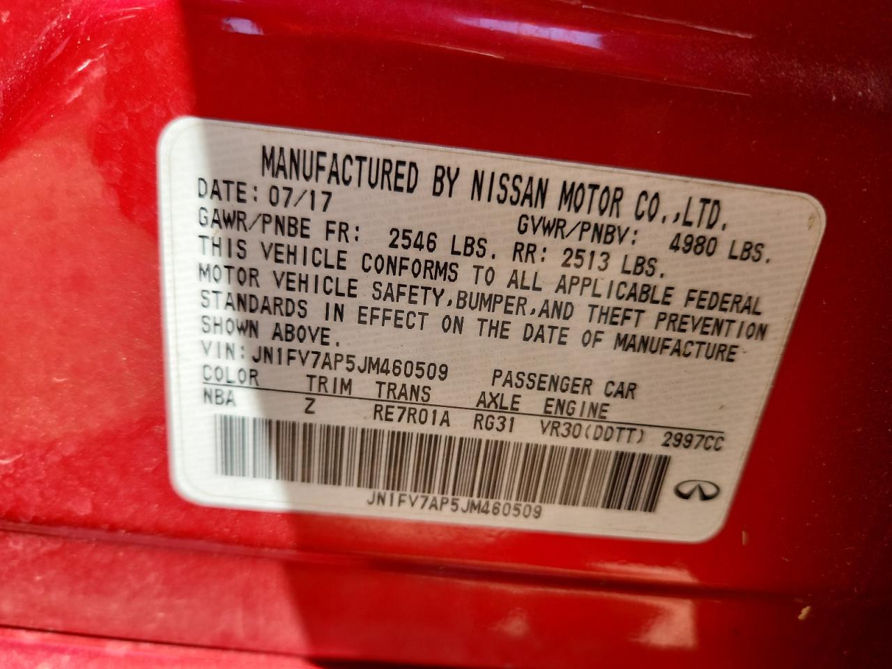 2018 Infiniti Q50 Red Sport 400 VIN: JN1FV7AP5JM460509 Lot: 71118895