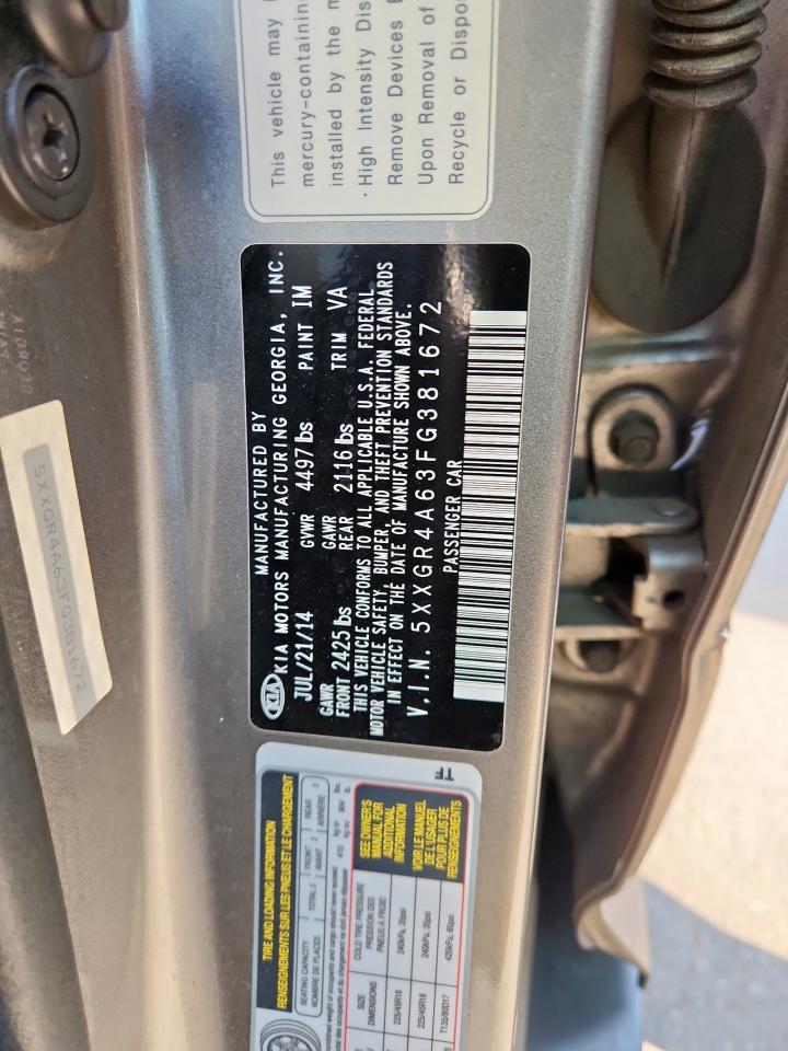 2015 Kia Optima Sx Turbo VIN: 5XXGR4A63FG381672 Lot: 80161545