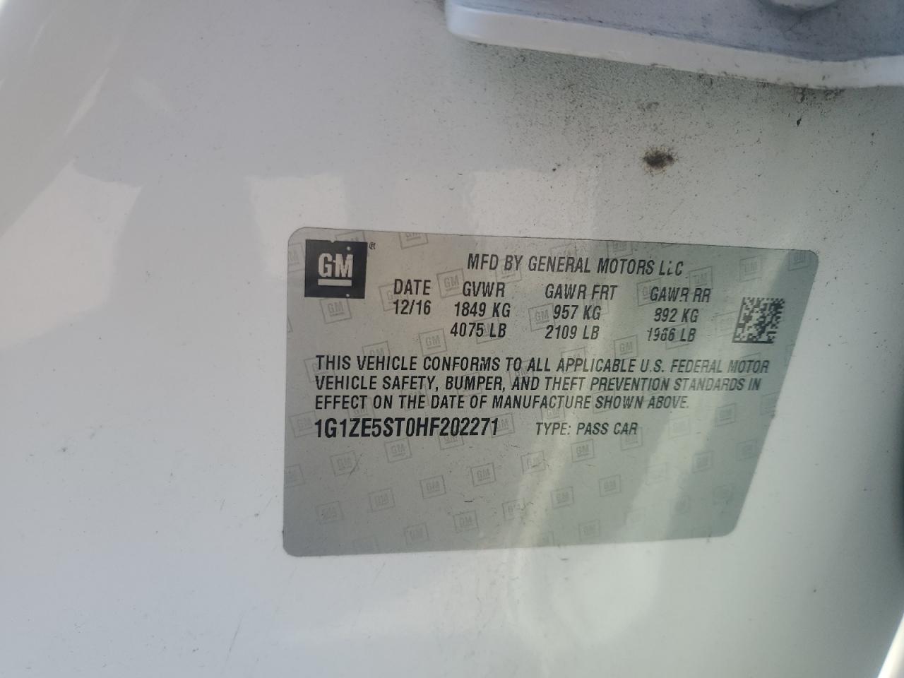 2017 Chevrolet Malibu Lt VIN: 1G1ZE5ST0HF202271 Lot: 81269545