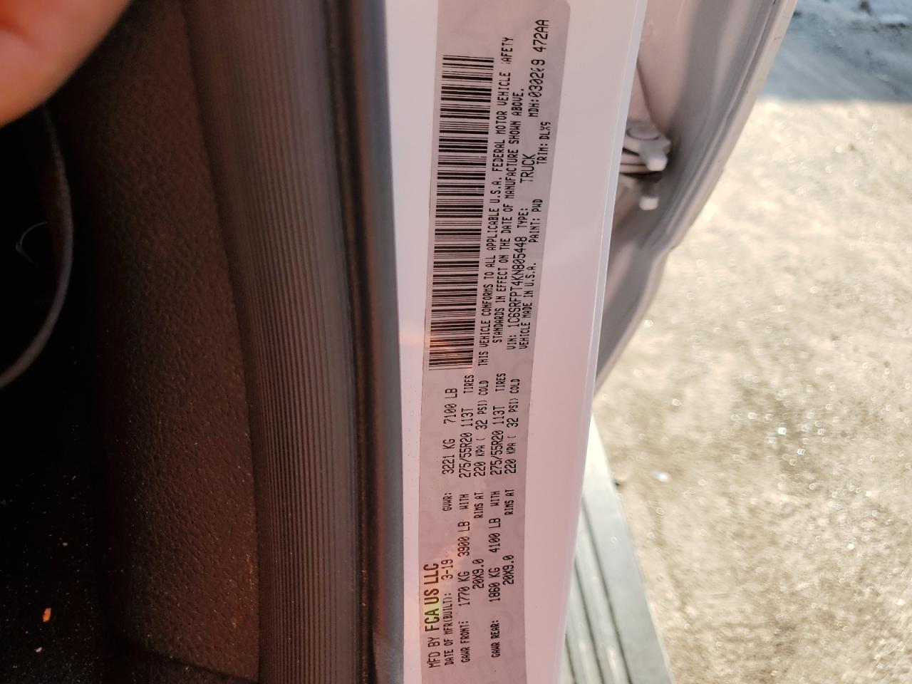 2019 Ram 1500 Limited VIN: 1C6SRFPT4KN805448 Lot: 80618225