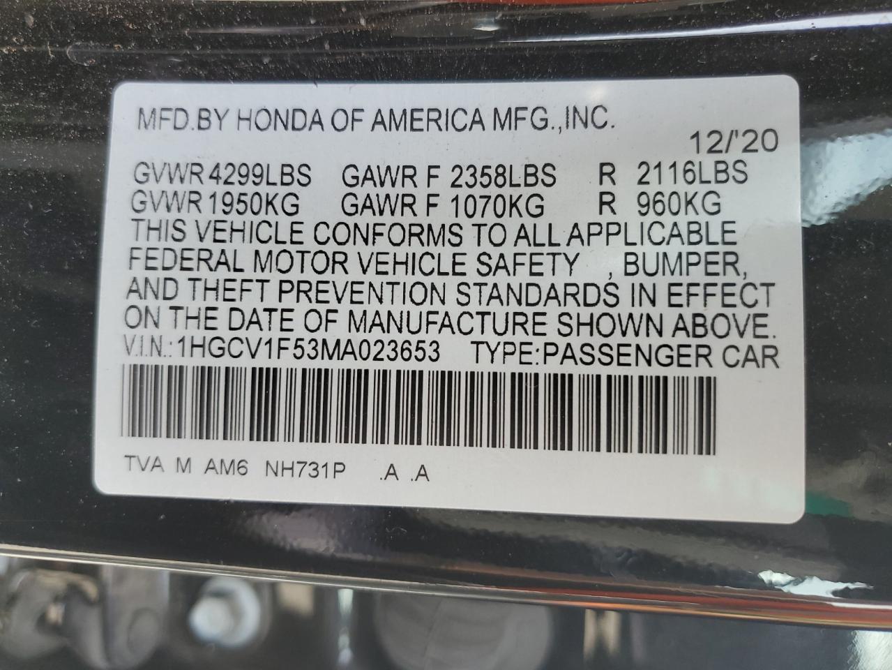 2021 Honda Accord Exl VIN: 1HGCV1F53MA023653 Lot: 84415445