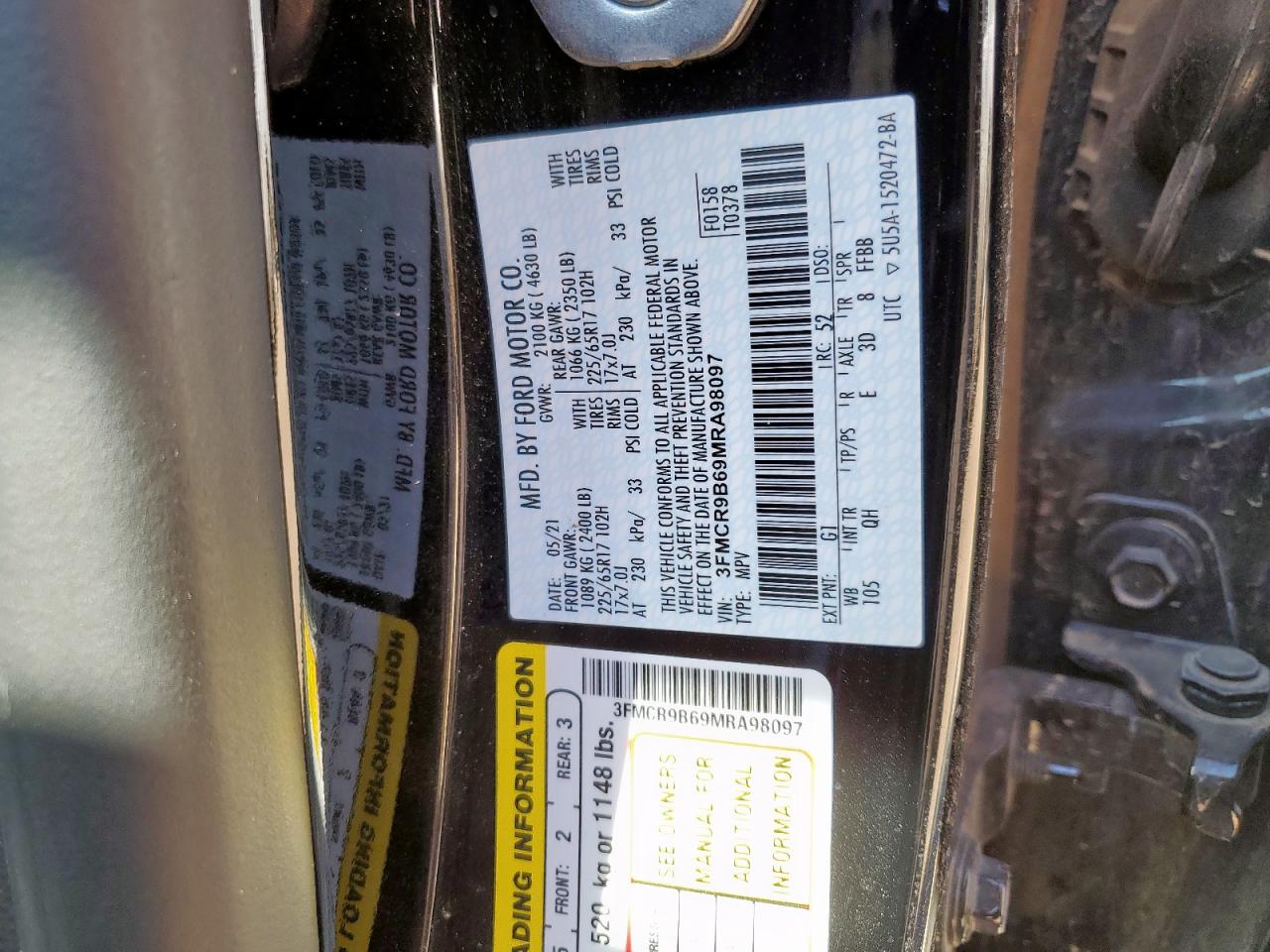 2021 Ford Bronco Sport Big Bend VIN: 3FMCR9B69MRA98097 Lot: 81467955