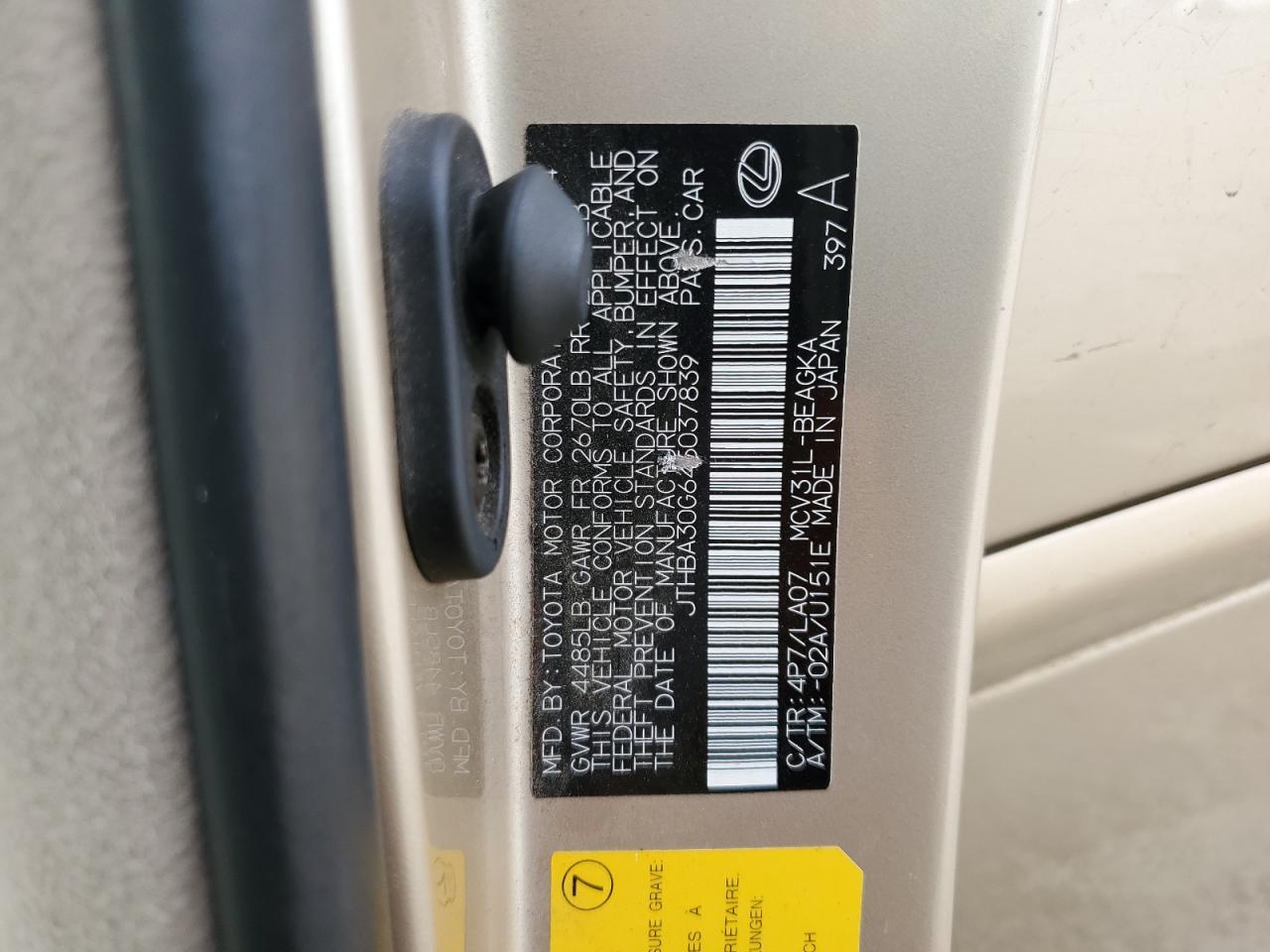 2004 Lexus Es 330 VIN: JTHBA30G645037839 Lot: 72100035