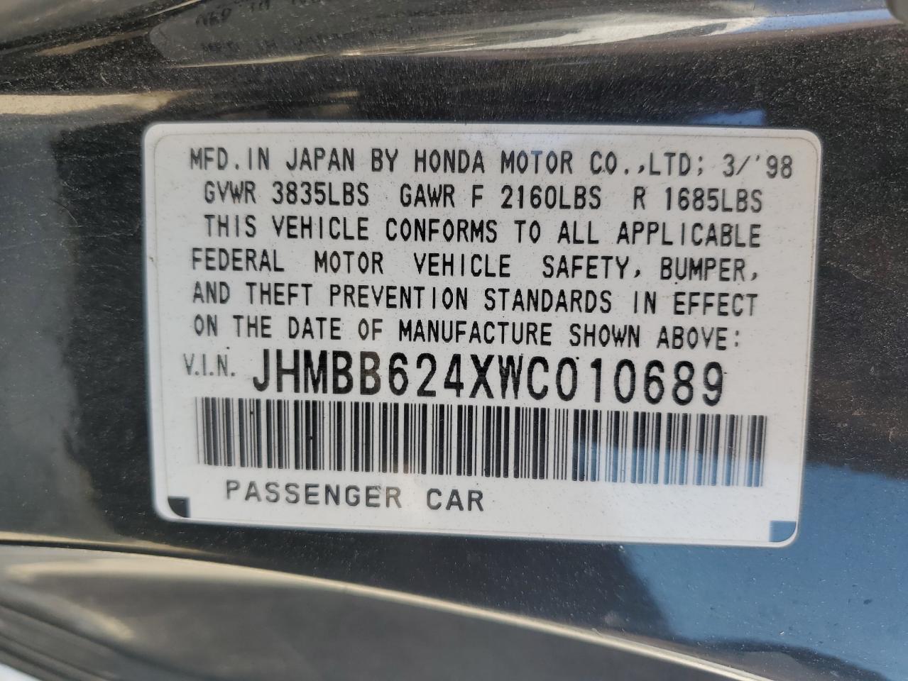 1998 Honda Prelude VIN: JHMBB624XWC010689 Lot: 83982345