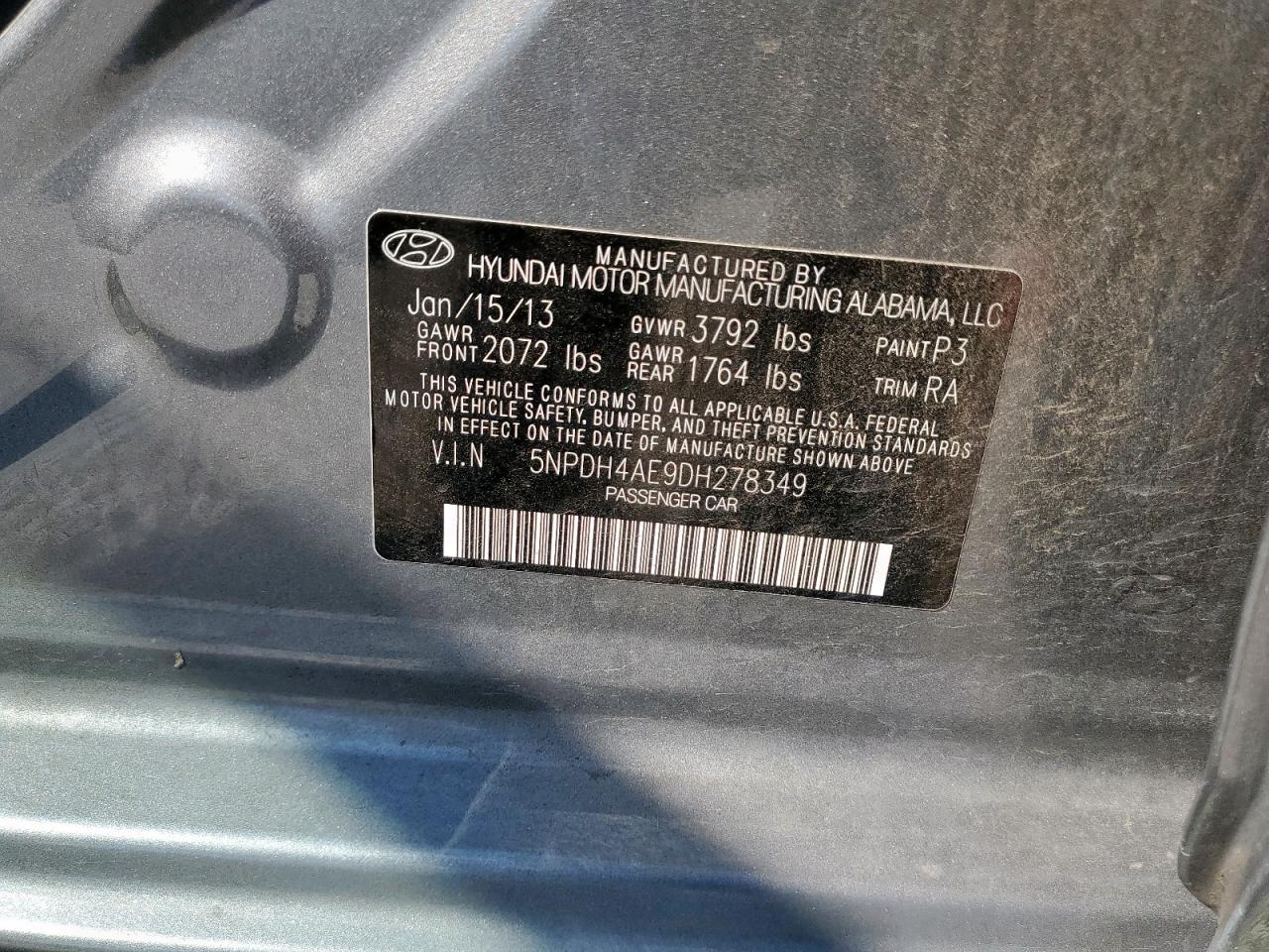 2013 Hyundai Elantra Gls VIN: 5NPDH4AE9DH278349 Lot: 81156345